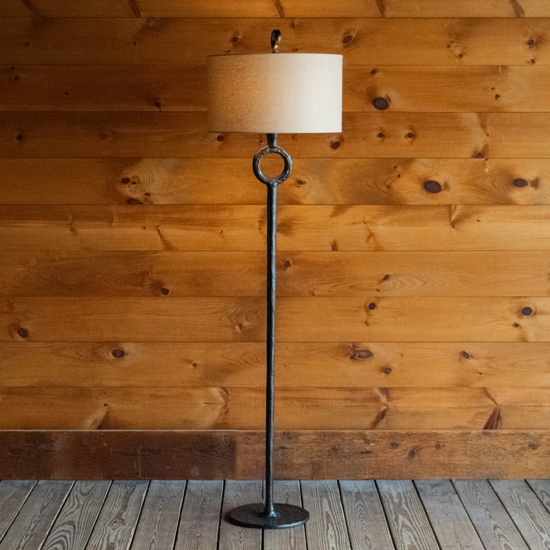 Rustic Hammered Cast Iron Floor Lamp, Front View