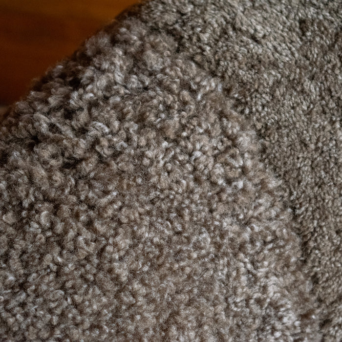 Brown Sheepskin Barrel Swivel Chair, Sheepskin Detail