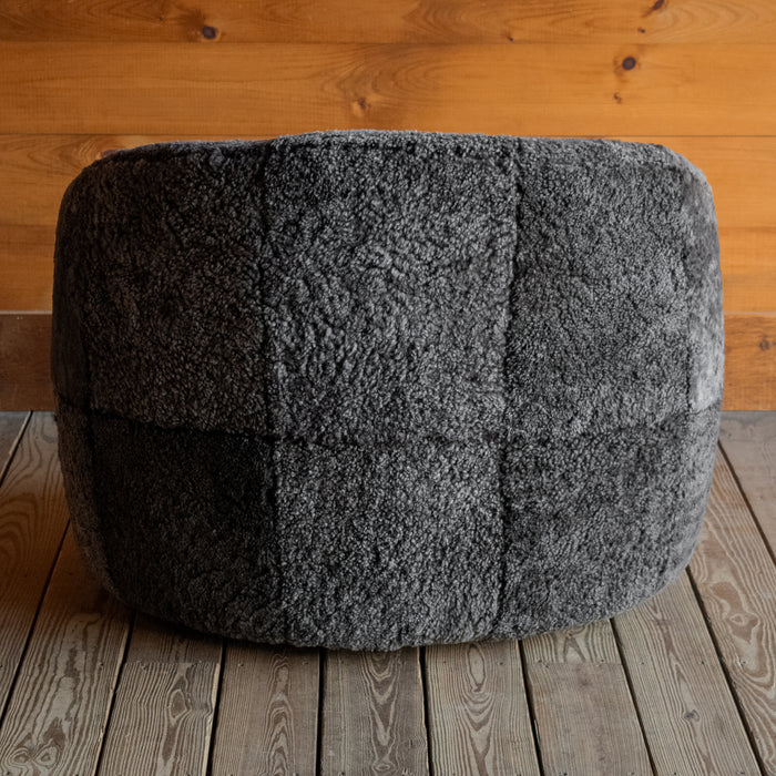 Charcoal Sheepskin Barrel Swivel Chair, Back View