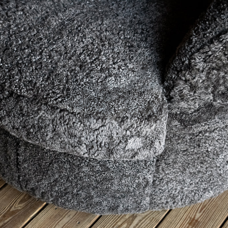 Charcoal Sheepskin Barrel Swivel Chair, Sheepskin Detail