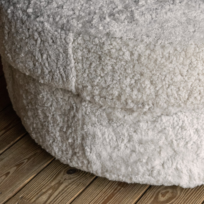 Cream Sheepskin Barrel Swivel Chair, Sheepskin Detail