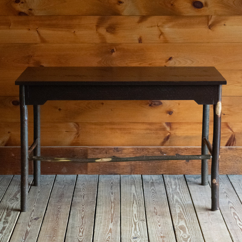 46" Dark Rough-Sawn Pine Top Writing Desk, Back View 