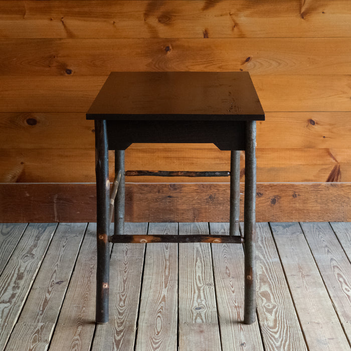 46" Dark Rough-Sawn Pine Top Writing Desk, Profile View 