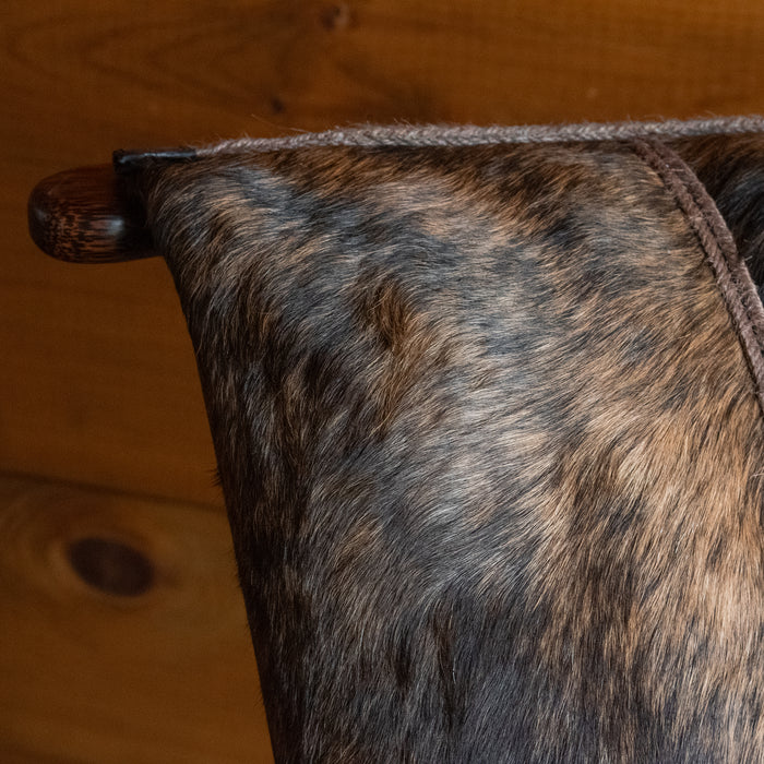 Rustic Black and Brown Brindle Hair-on-Hide Leather Chair with Ribbed Back, Leather Detail