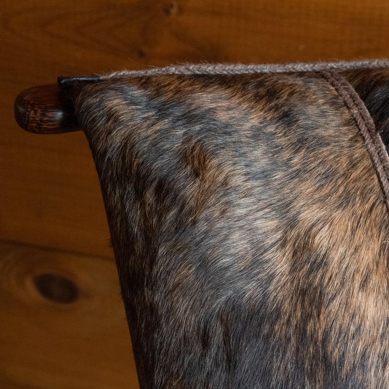 Rustic Black and Brown Brindle Hair-on-Hide Leather Chair with Ribbed Back, Back View