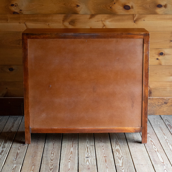 16"D Narrow Rustic Wooden Dresser with Walnut Finish and Decorative Nailhead Design, Back View