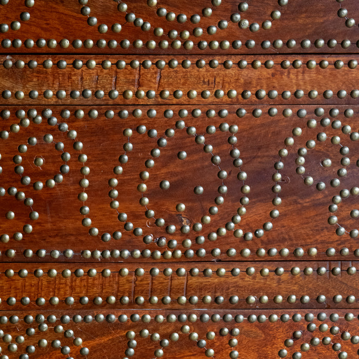 16"D Narrow Rustic Wooden Dresser with Walnut Finish and Decorative Nailhead Design, Nailhead Detail