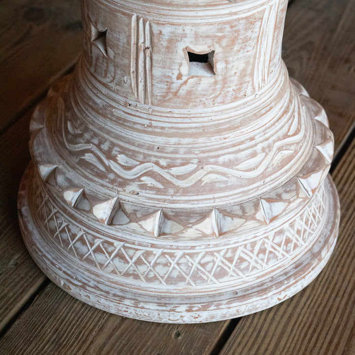 Small Decorative Whitewashed Terra Cotta Accent Table, Bottom Detail