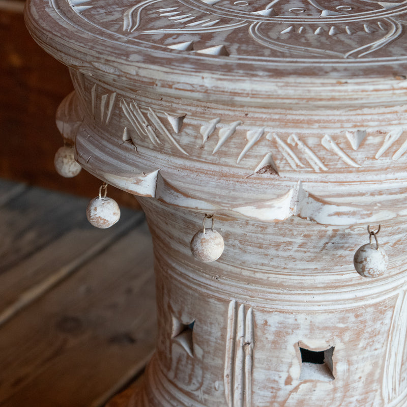 Small Decorative Whitewashed Terra Cotta Accent Table, Edge Detail