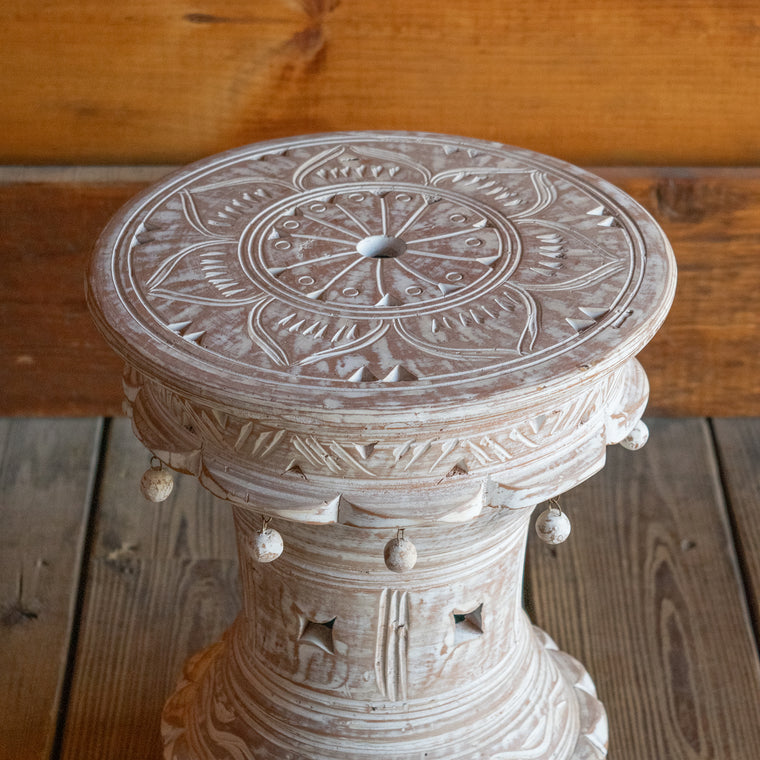 Small Decorative Whitewashed Terra Cotta Accent Table, Bottom Detail