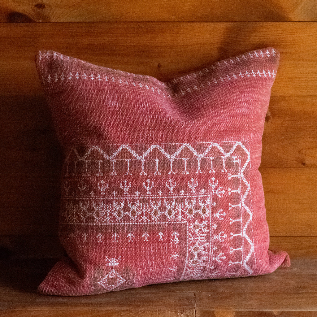 Moroccan Sabra-Inspired Pillow in Spice Red, Front View