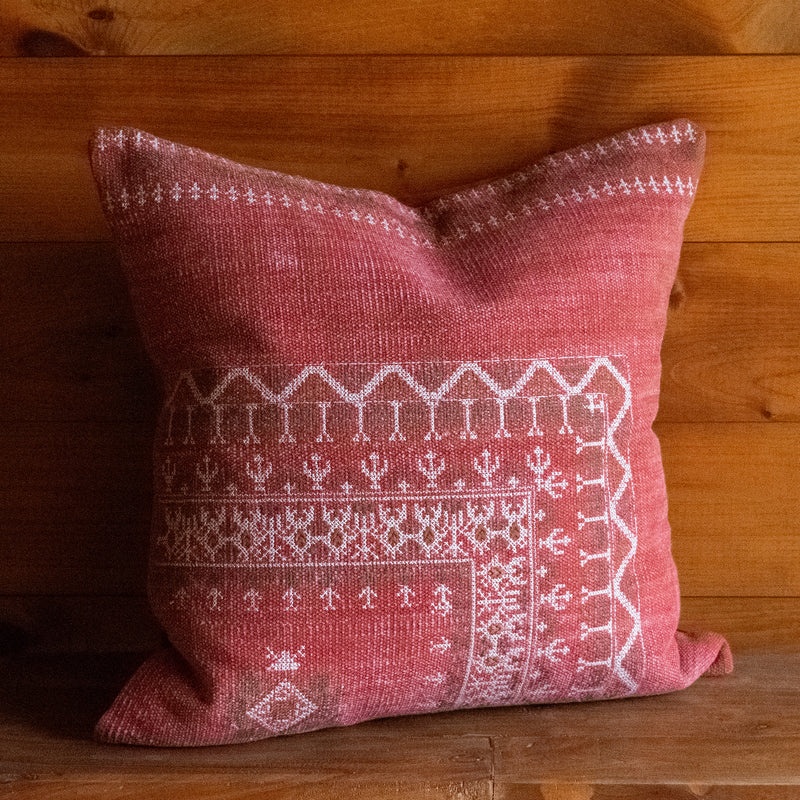 Moroccan Sabra-Inspired Pillow in Spice Red, Front View