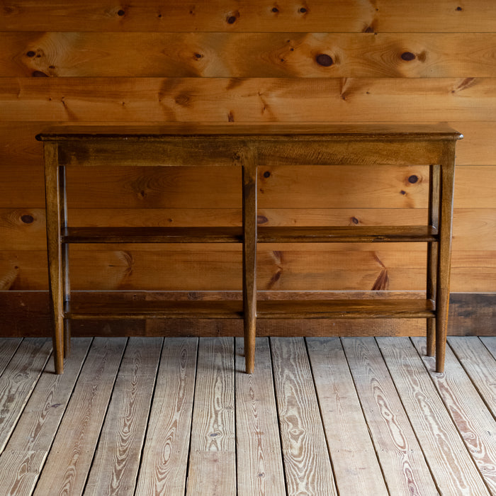 Rustic Narrow Entryway Table with Four Drawers and Full-Length Shelves, Back View