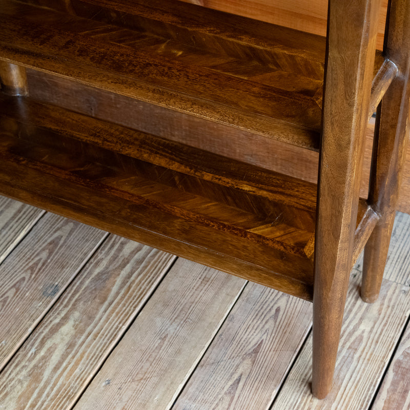 Rustic Narrow Entryway Table with Four Drawers and Full-Length Shelves, Shelf Detail