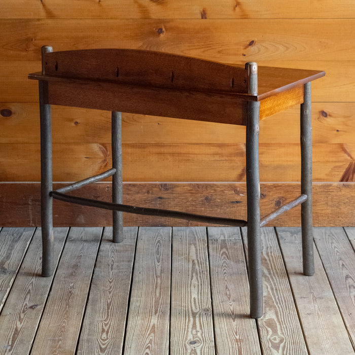 Rustic Oak & Hickory Writing Desk with Drawer, Back View