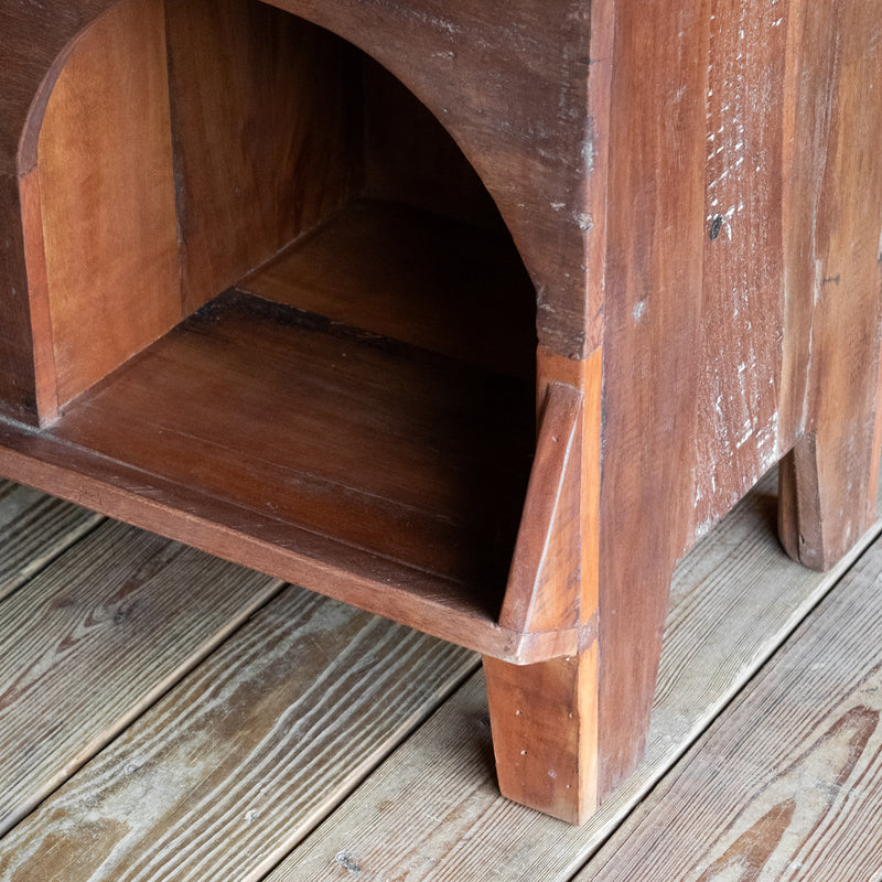 Rustic Reclaimed Wood Cubby with Six Open Compartments, Leg Detail