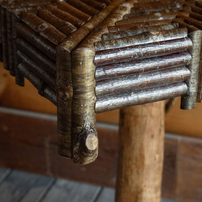 Handcrafted Rustic Root Base Side Table with Square Mosaic Top, Corner Detail