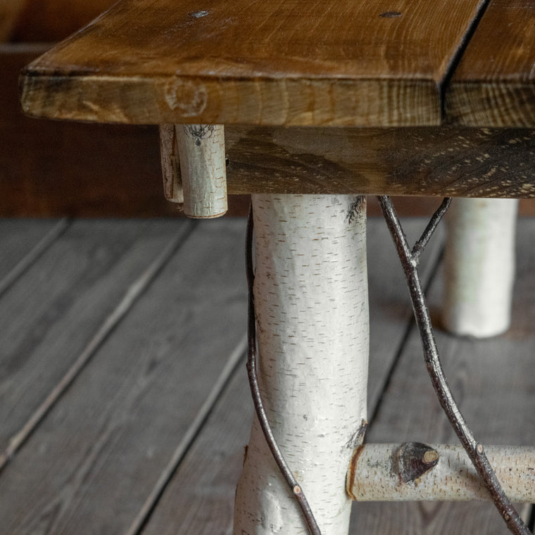 Rustic Coffee Table/Bench with Birch Frame, Profile View