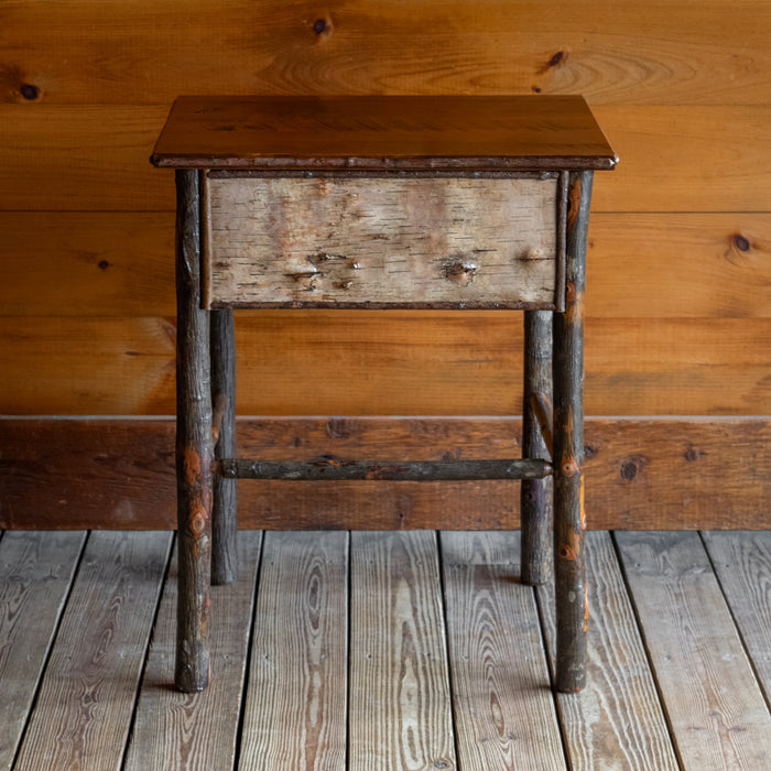 Rustic Adirondack Pine, Hickory, White Birch, and Willow Stand with One Drawer, Back View