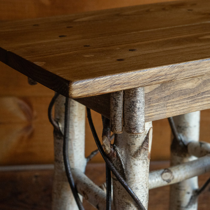 Rustic Birch Accent Table with Log Base, Corner Detail