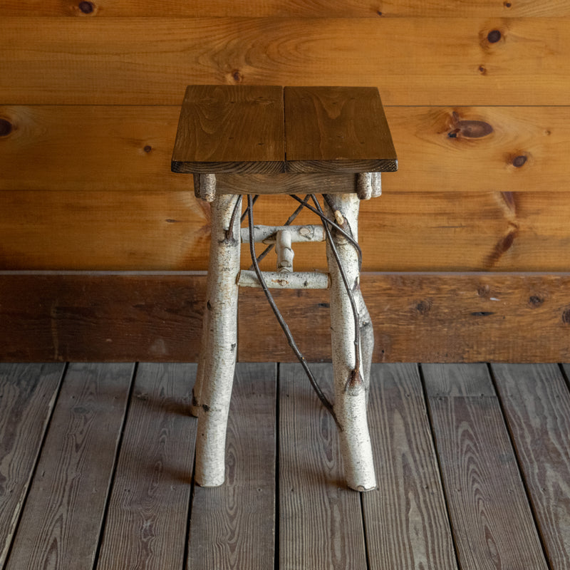 Rustic Birch Accent Table with Log Base, Profile View