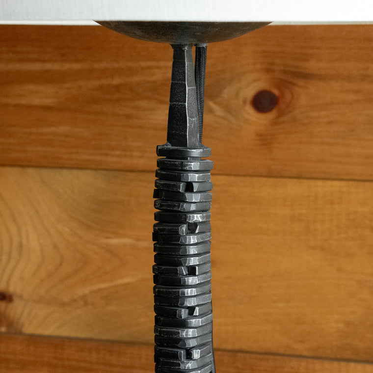 Rustic Wrought Iron Floor Lamp with Dark Nickel Finish and Linen Shade, Shade Detail