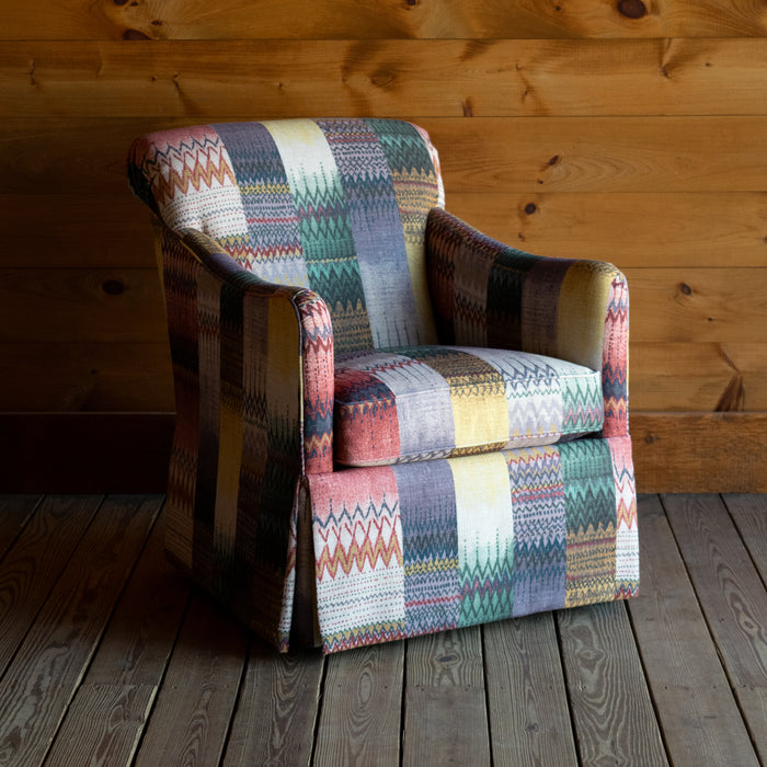 Swivel Chair with Tight Back Upholstered in Colorful Boho Stripe Print Fabric