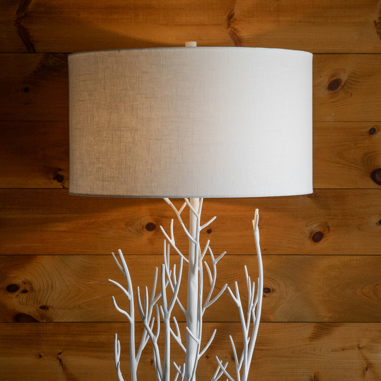 Wrought Iron Floor Lamp in Tree Branch Form with Linen Shade, Base Detail