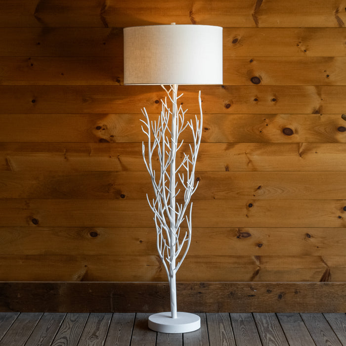 Wrought Iron Floor Lamp in Tree Branch Form with Linen Shade