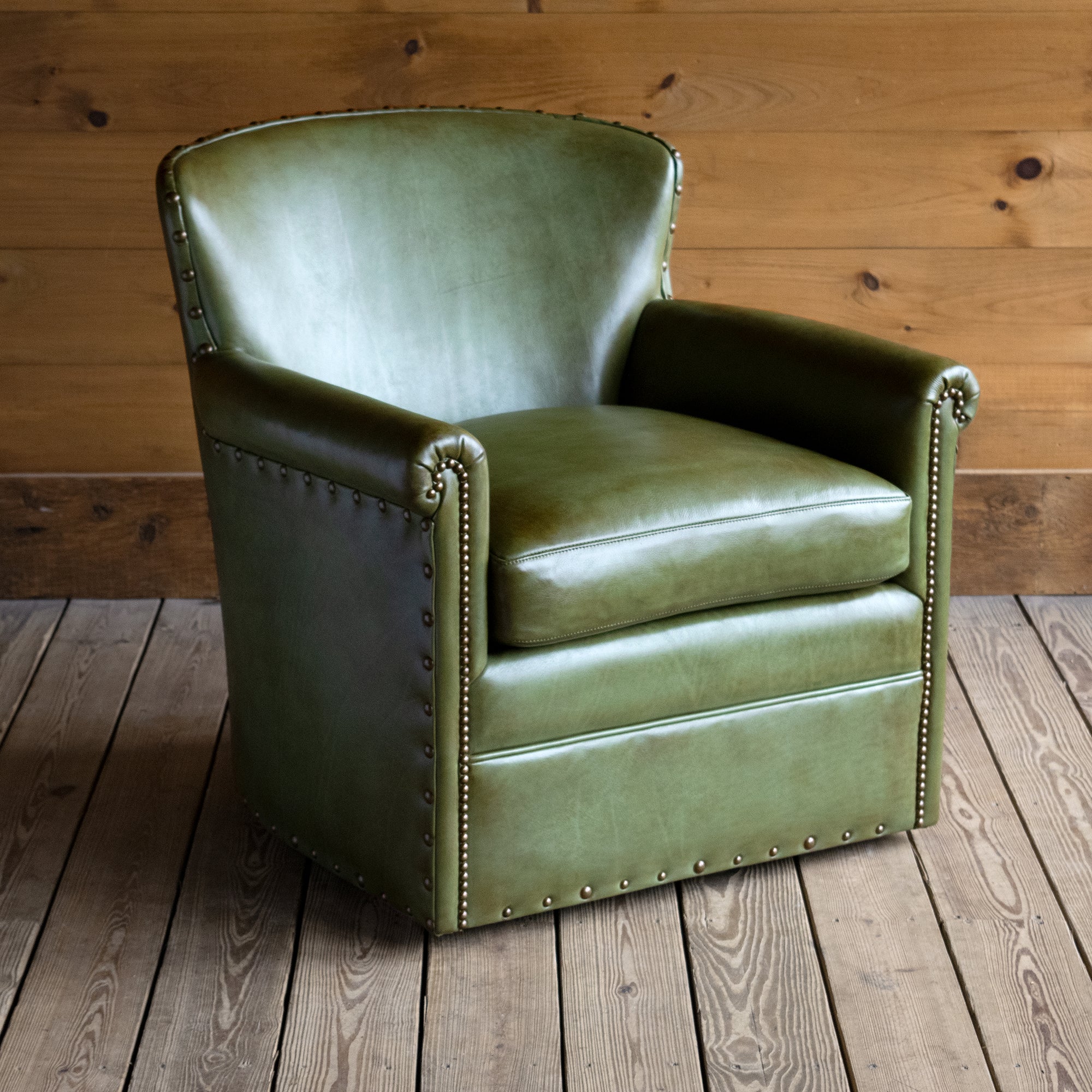 Traveler's Swivel Chair, Green Leather Swivel Chair