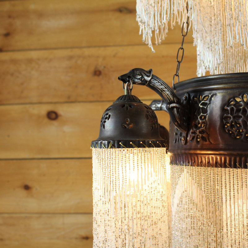 Beaded Moroccan Brass Chandelier  Rustic Lighting – Dartbrook Rustic Goods
